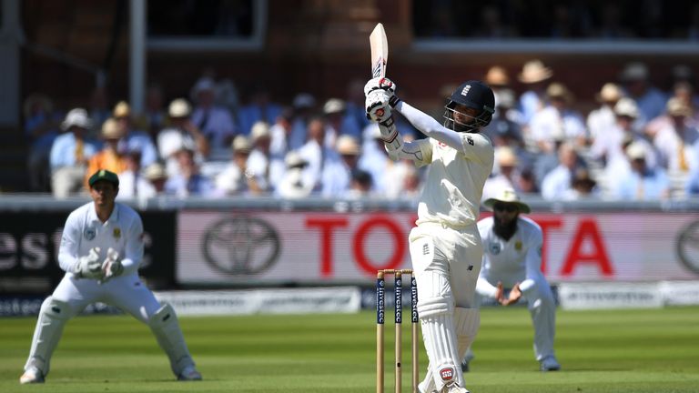 Moeen Ali plays a shot against South Africa