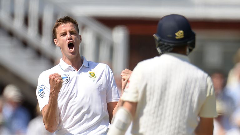 Morne Morkel celebrates after dismissing Liam Dawson during the first test at Lord's