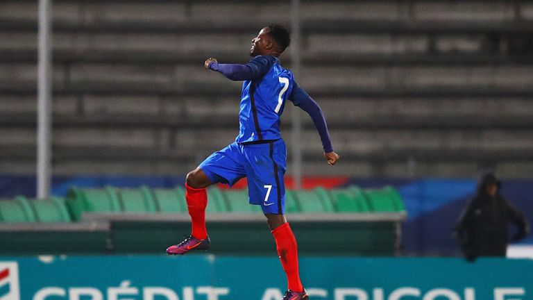 Moussa Dembele celebrates a goal for  the France U21 side