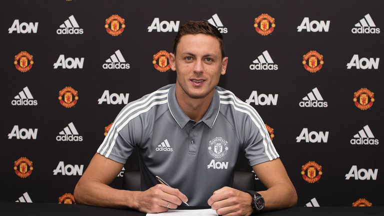 Nemanja Matic signs for Manchester United at the Aon Training Complex on July 31, 2017