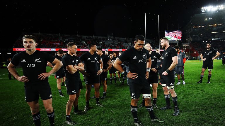 AUCKLAND, NEW ZEALAND - JULY 08:  The All Blacks look on after drawing the Test match between the New Zealand All Blacks and the British & Irish Lions at E