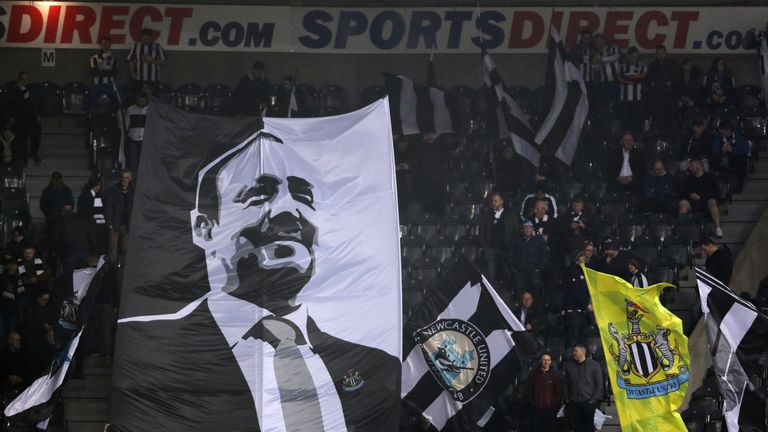 A flag of Newcastle United manager Rafael Benitez in the stands before the Championship match v Aston Villa at St James' Park, Newcastle, 20 February 2017