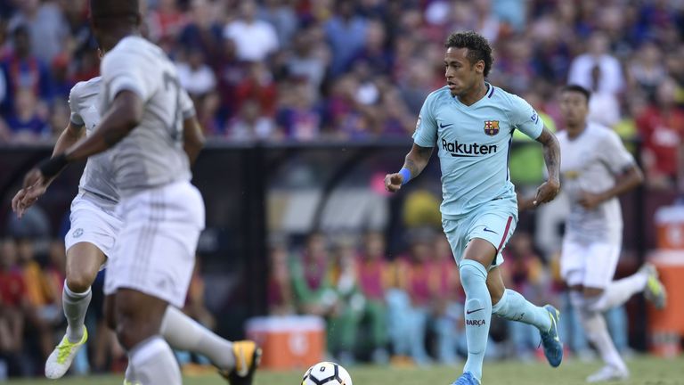 Neymar of Barcelona controls the ball during their International Champions Cup (ICC) football match against Manchester United on July 26, 2017 at the FedEx