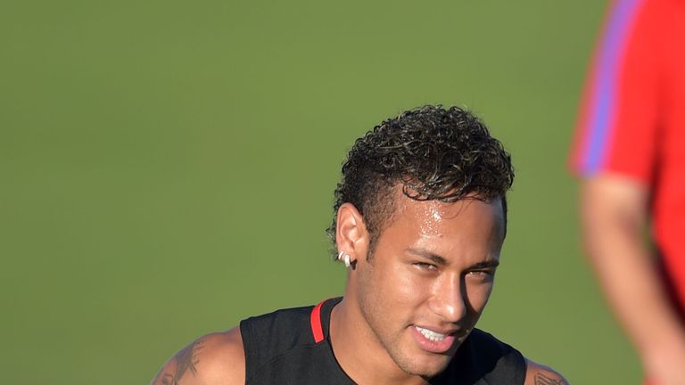 Barcelona player Neymar takes part in a training session at Barry University in Miami, Florida, on July 27, 2017, two days before their International Champ