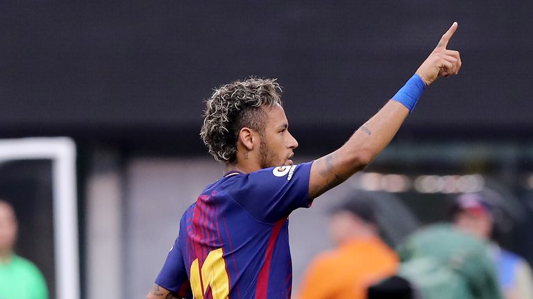 Neymar #11 of Barcelona celebrates his goal in the first half against Juventus during the International Champions Cup 2017 clash