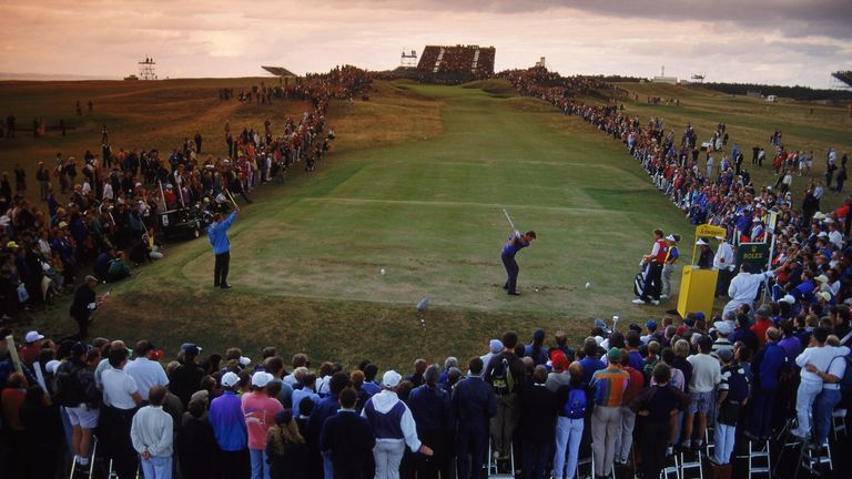 Faldo tees off during his final round at Muirfield