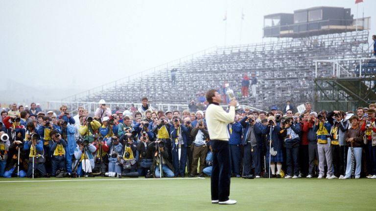 Nick Faldo celebrates his Open success at Muirfield in 1987