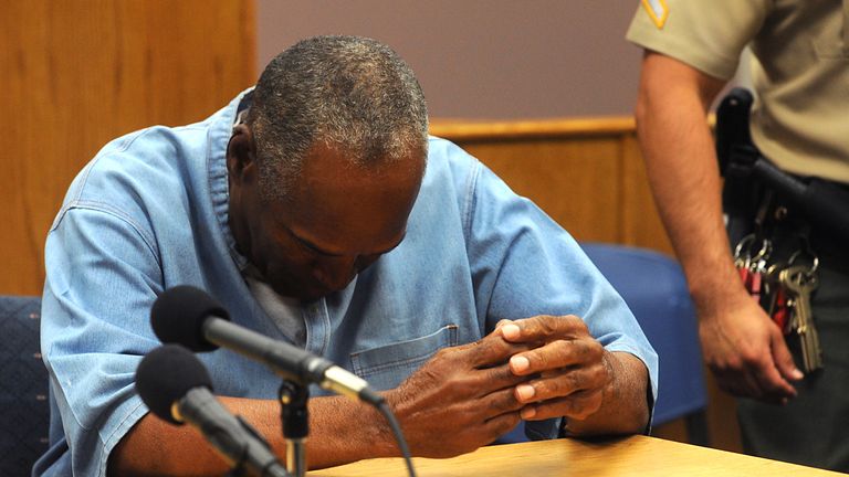 O.J. Simpson reacts after learning he was granted parole