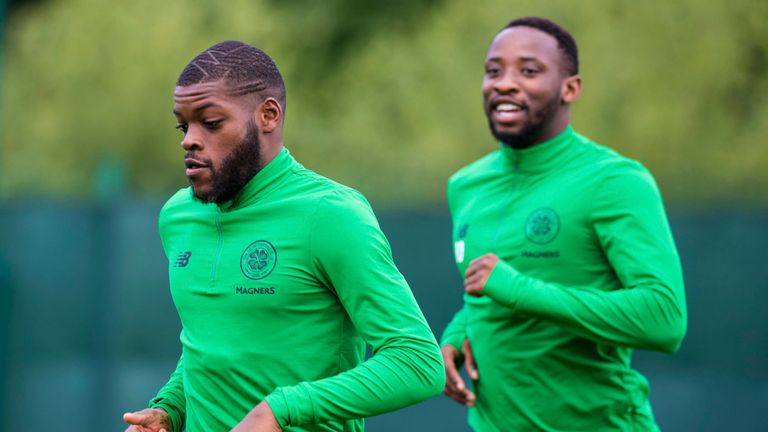 Olivier Ntcham (left) alongside Moussa Dembele at Lennoxtown