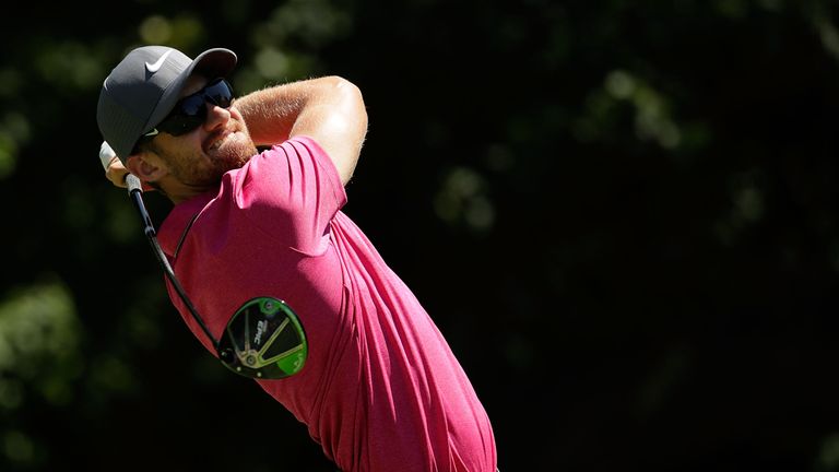 Patrick Rodgers hits his tee shot on the second hole during the third round of the John Deere Classic at TPC Deere Run 