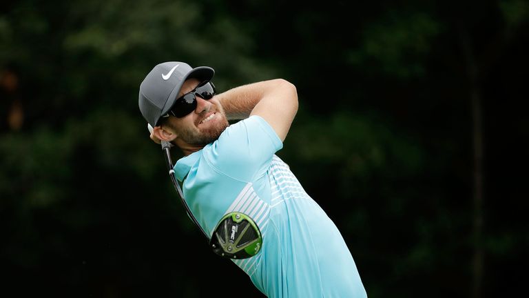 Patrick Rodgers hits his tee shot on the second hole during the final round of the John Deere Classic at TPC Deere Run