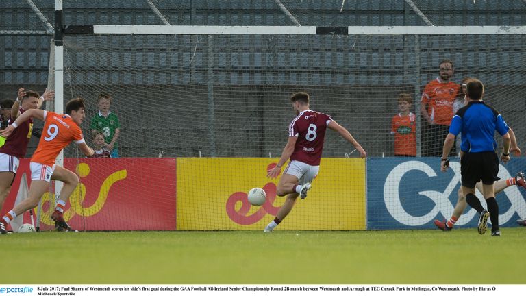 Paul Sharry of Westmeath scores his side's goal during the GAA Football All-Ireland Senior Championship Round 2B match 