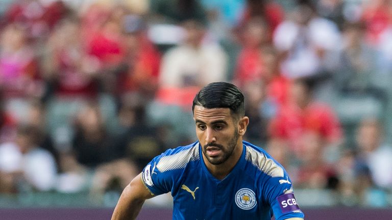 HONG KONG, HONG KONG - JULY 19: Leicester City FC midfielder Riyad Mahrez  (R) in action  during the Premier League Asia Trophy match between Leicester Cit