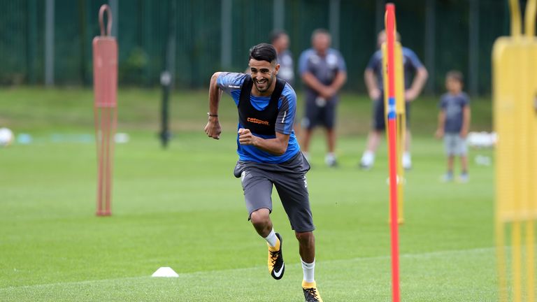 LEICESTER, ENGLAND - JULY 07:  Leicester's Riyad Mahrez during the Leicester City Training session at Belvoir Drive Training Complex on July 07 , 2017 in L