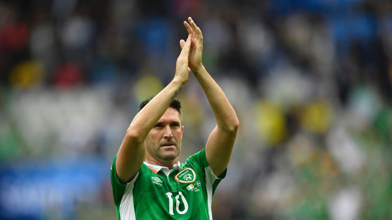 Ireland's forward Robbie Keane reacts after the Euro 2016 group E football match between Ireland and Sweden at the Stade de France stadium in Saint-Denis o
