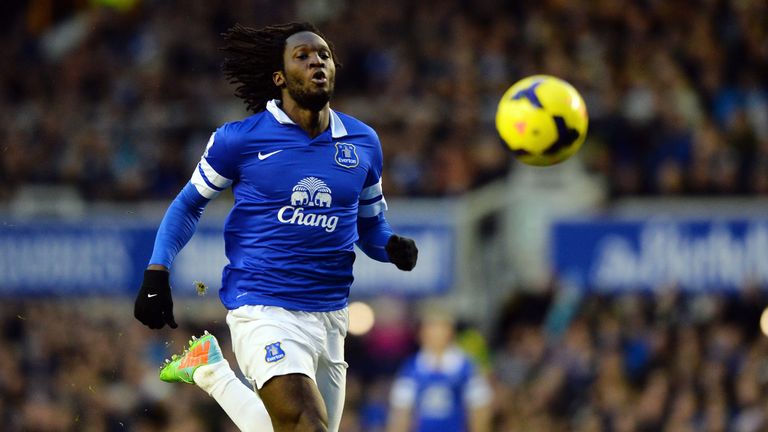 Everton's Belgian striker Romelu Lukaku chases the ball  during the English Premier League football match between Everton and Norwich City at Goodison Park