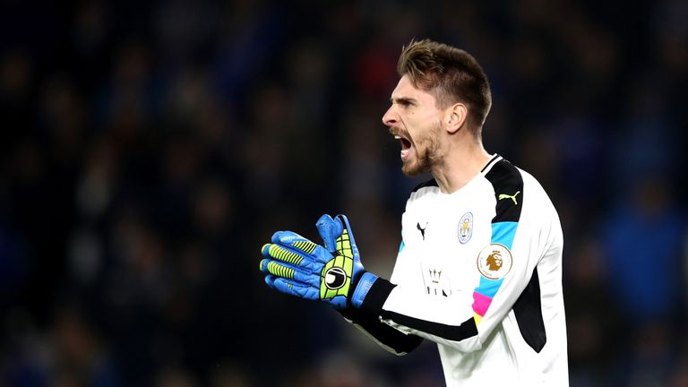 BOURNEMOUTH, ENGLAND - DECEMBER 13:  Goalkeeper Ron-Robert Zieler of Leicester City urges his defence on during the Premier League match 