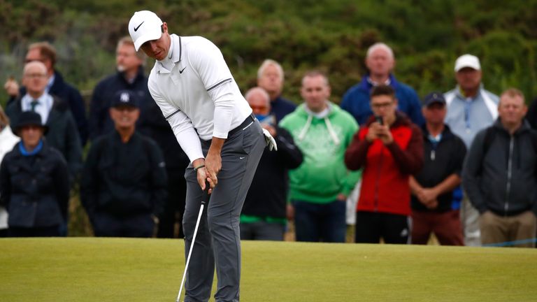 TROON, SCOTLAND - JULY 14:  Rory McIlroy of Northern Ireland putts on the 9th green during day two of the AAM Scottish Open at Dundonald Links Golf Course 