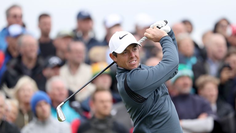 SOUTHPORT, ENGLAND - JULY 21:  Rory McIlroy of Northern Ireland hits his tee shot on the 9th hole during the second round of the 146th Open Championship at