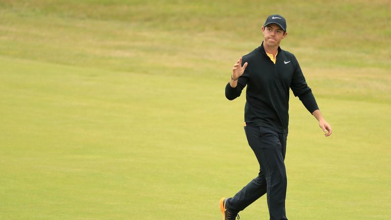 SOUTHPORT, ENGLAND - JULY 23:  Rory McIlroy of Northern Ireland acknowledges the crowd on the 18th hole during the final round of the 146th Open Championsh