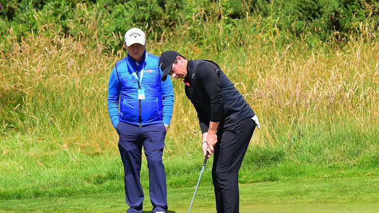 TROON, SCOTLAND - JULY 11:  Rory McIlroy of Northern Ireland putts on the putting green during the AAM Scottish Open Pro-Am at Dundonald Links Golf Course 