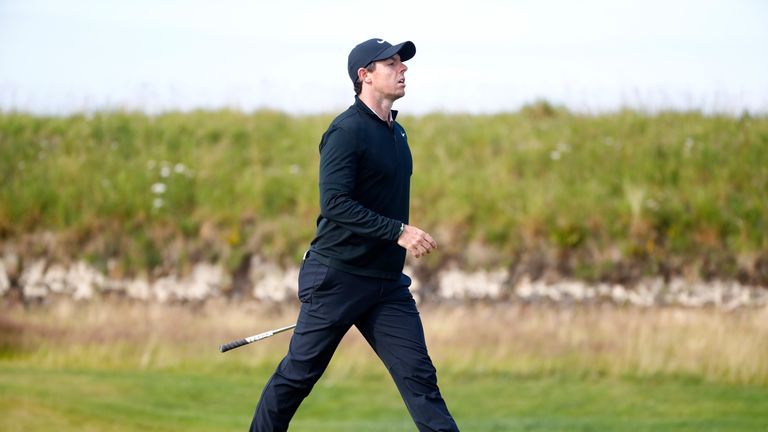 TROON, SCOTLAND - JULY 13:  Rory McIlroy of Northern Ireland walks down the 13th hole during day one of the AAM Scottish Open at Dundonald Links Golf Cours