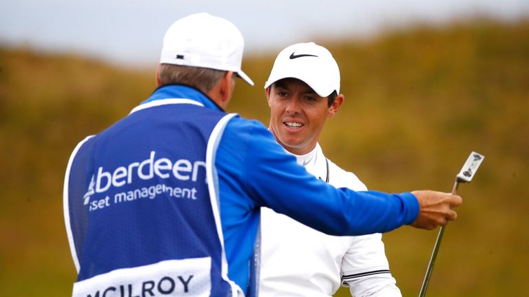 TROON, SCOTLAND - JULY 14:  Rory McIlroy of Northern Ireland reacts on the 9th green during day two of the AAM Scottish Open at Dundonald Links Golf Course