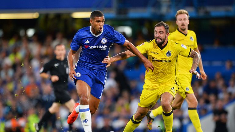 Ruben Loftus-Cheek takes on Bristol Rovers' Peter Hartley during the EFL second round