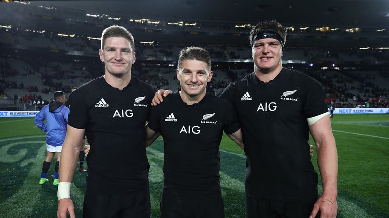 Barrett brothers (l-r) Jordie, Beauden and Scott after New Zealand's win over Samoa