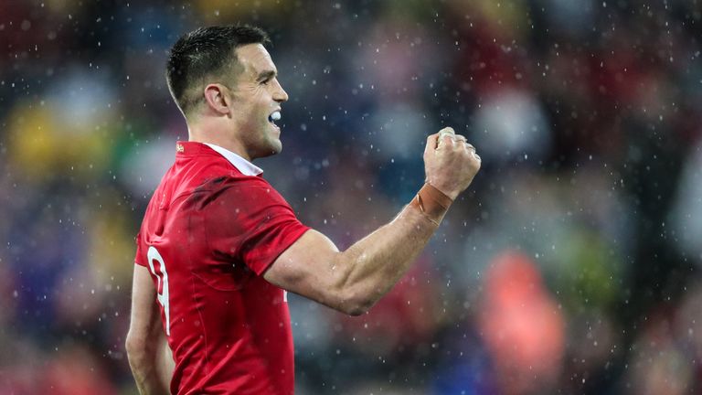 Conor Murray celebrates after the Lions' win over New Zealand