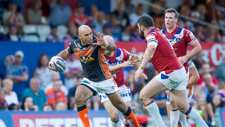 Jake Webster fends off Wakefield's Craig Huby