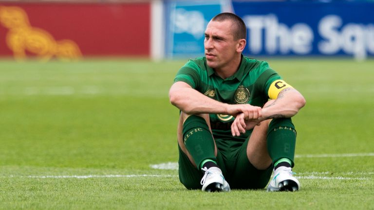 Celtic's Scott Brown was injured in 9-0 friendly against Shamrock Rovers