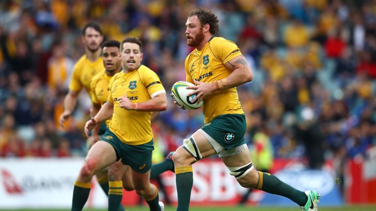 SYDNEY, AUSTRALIA - JUNE 17:  Scott Higginbotham of the Wallabies makes a break during the International Test match between the Australian Wallabies and Sc