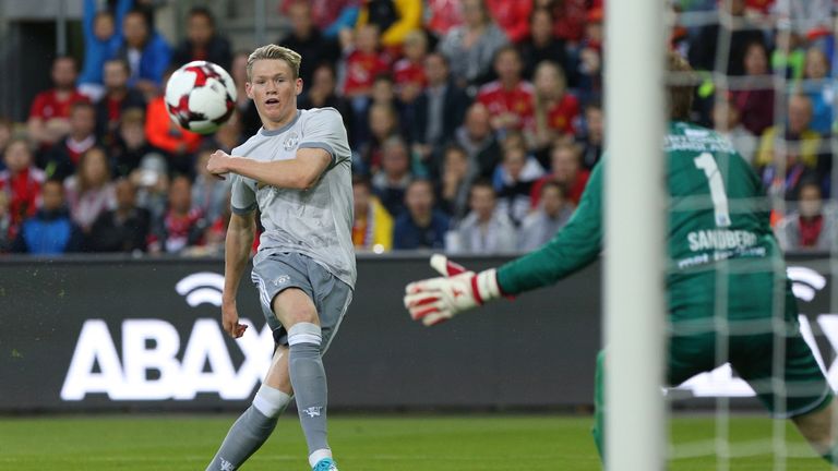 Scott McTominay of Manchester United scores the third goal against Valerenga today at Ullevaal Stadion on July 30, 2017 in Oslo, Nor