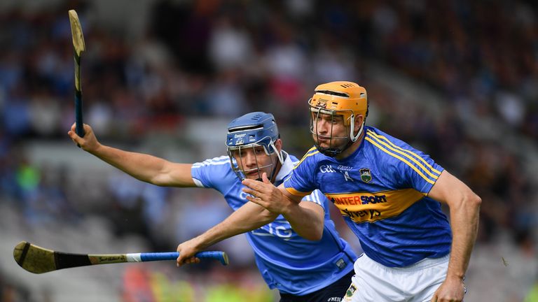 Seamus Callanan of Tipperary in action against Eoghan O'Donnell of Dublin during the GAA Hurling All-Ireland Senior Championship Round 2 match 
