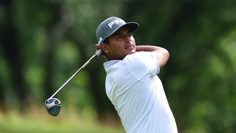 WHITE SULPHUR SPRINGS, WV - JULY 07:  Sebastian Munoz of Colombia tees off the 14th hole during round two of The Greenbrier Classic held at the Old White T