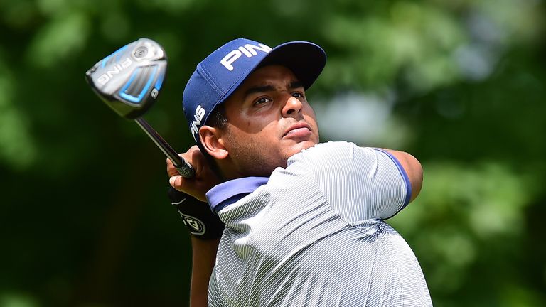 Sebastian Munoz of Colombia tees off the sixth hole during round three of The Greenbrier Classic held at the Old White TPC