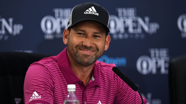 Sergio Garcia attends a press conference at Royal Birkdale on July 17, 2017, ahead of the 146th Open