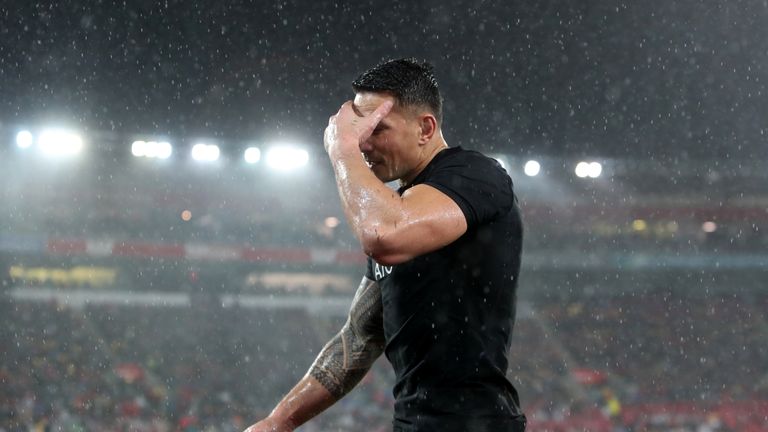 New Zealand's Sonny Bill Williams looks dejected after being shown a red card