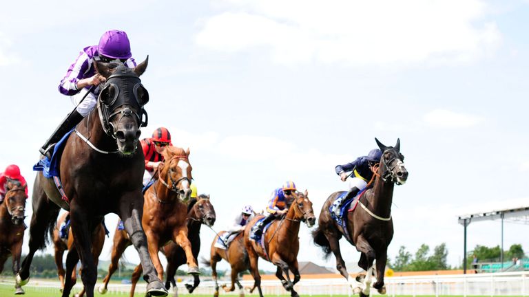 Spirit of Valor ridden by Ryan Moore win the Qatar Airways Minstrel Stakes during day two of the Darley Irish Oaks Weekend at Curragh Racecourse. PRESS ASS