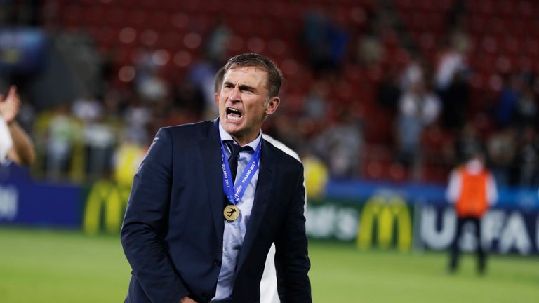 KRAKOW, POLAND - JUNE 30: Stefan Kuntz, head coach of Germany celebrates after the victory during the UEFA U21 Final match between Germany and Spain at Kra