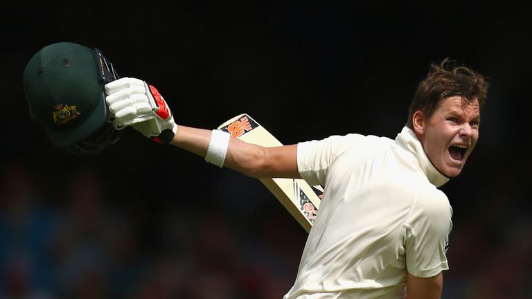 LONDON, ENGLAND - JULY 17:  Steve Smith of Australia celebrates after reaching his double century during day two of the 2nd Investec Ashes Test