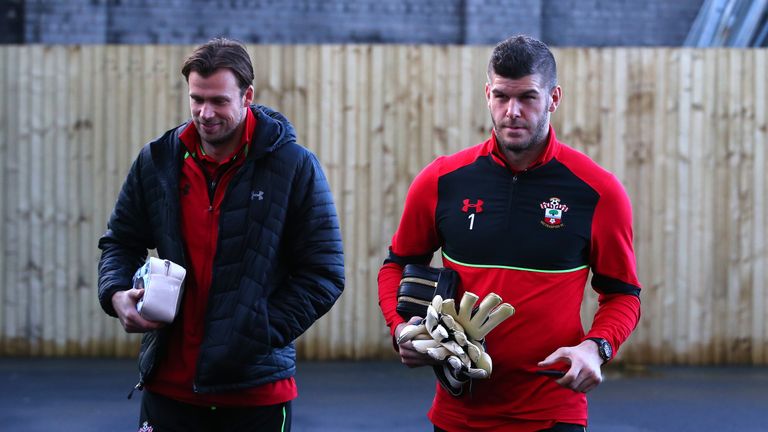 BURNLEY, ENGLAND - JANUARY 14: Stuart Taylor of Southampton (L) and Fraser Forster of Southampton (R) arrives at the stadium 