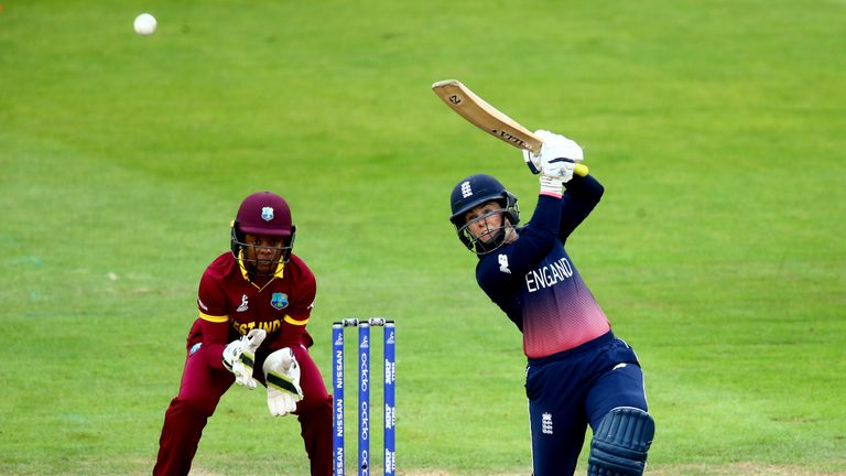 England's Tammy Beaumont plays a shot against the West Indies 