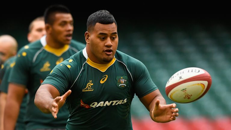 CARDIFF, WALES - NOVEMBER 04:  Taniela Tupou of the Wallabies in action during the Australia captains Run ahead of their match against Wales at Principalit