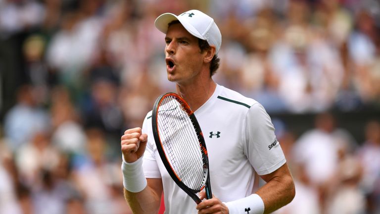 Andy Murray of Great Britain celebrates during the Gentlemen's Singles first round match against Alexander Bubik of Kazakhstan 
