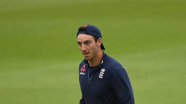 Toby Roland-Jones shows off his football skills during an England Net Session at The Kia Oval on July 26, 2017 in London, England