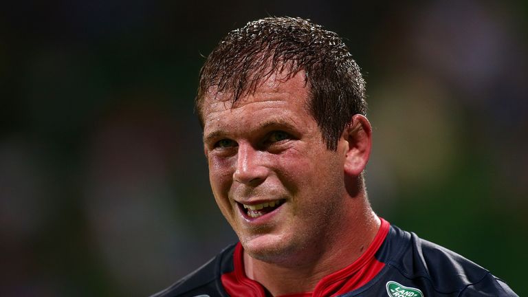 PERTH, AUSTRALIA - FEBRUARY 27:  Toby Smith of the Rebels looks on after being substituted out of the game during the round one Super Rugby match 