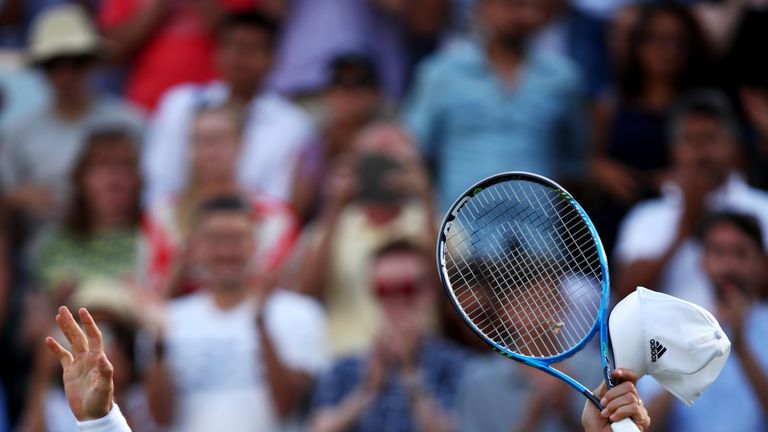 LONDON, ENGLAND - JULY 10:  Tomas Berdych of The Czech Republic celebrates victory after the Gentlemen's Singles fourth round match against Dominic Thiem o