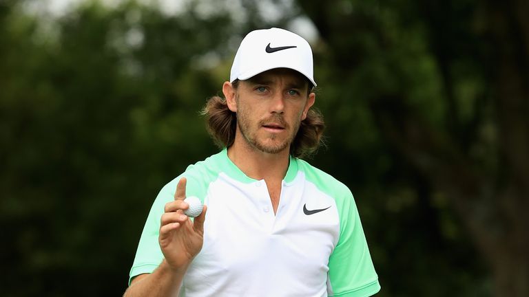 PARIS, FRANCE - JULY 02:  Tommy Fleetwood of England celebrates a berdie on the 13th green during day four of the HNA Open de France at Le Golf National on